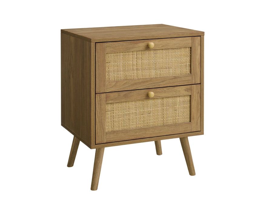 SANDRA – Table de chevet en noyer et rotin