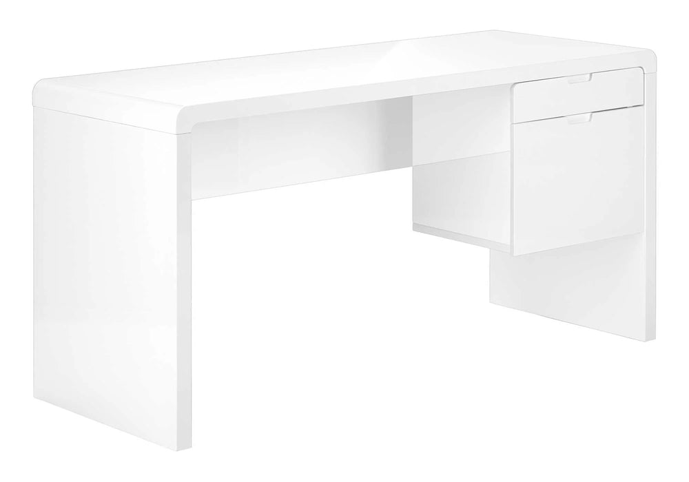 LOUNA – Bureau blanc lustré de 60 po avec tiroirs