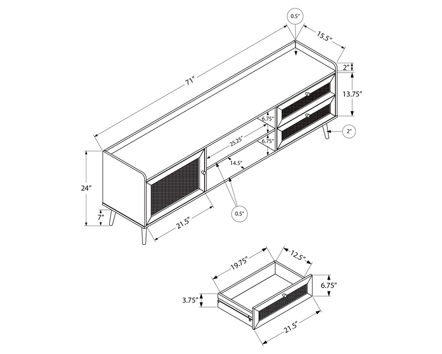 CHAINE - 72" pale walnut television stand