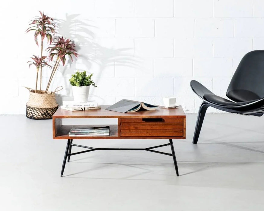 ARIA – Table de salon en acacia massif avec espace de rangement