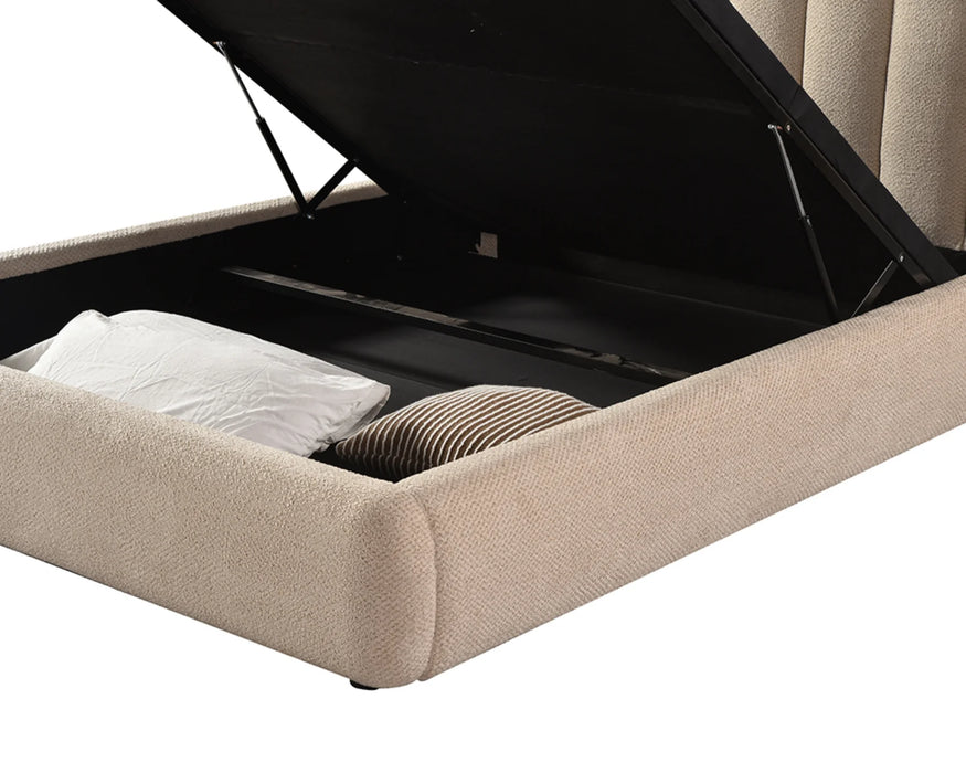 LORENZO - Base de lit avec rangement en tissu beige