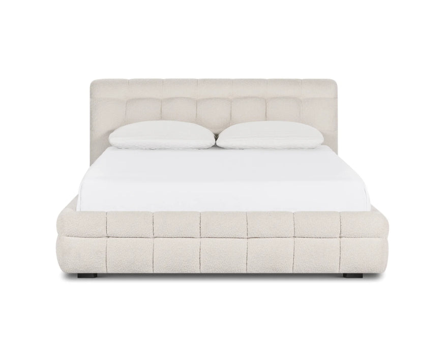 LARKA - Base de lit tissu bouclé blanc