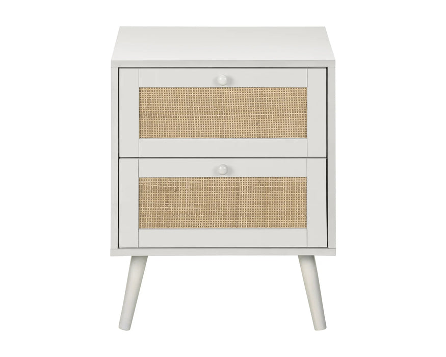 SANDRA - Table de chevet 2 tiroirs rotin blanc
