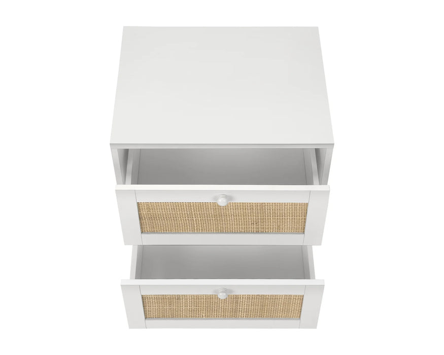 SANDRA - Table de chevet 2 tiroirs rotin blanc