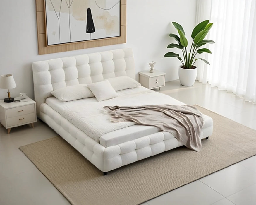 LARKA - Base de lit tissu bouclé blanc