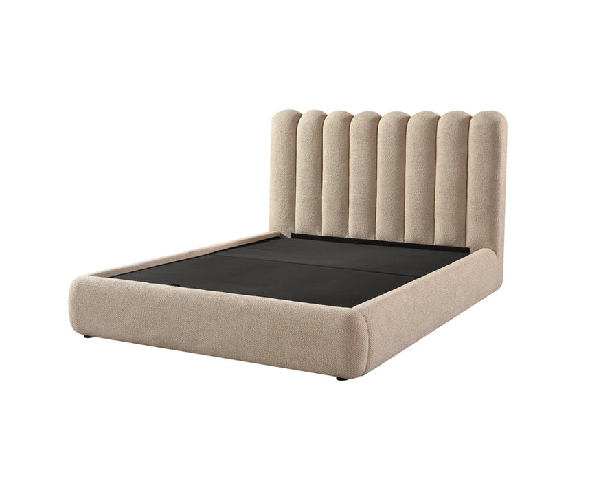 LORENZO - Base de lit avec rangement en tissu beige