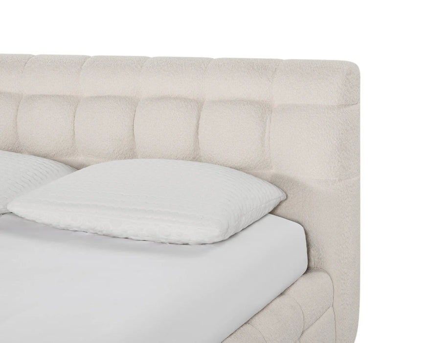 LARKA - Base de lit tissu bouclé blanc