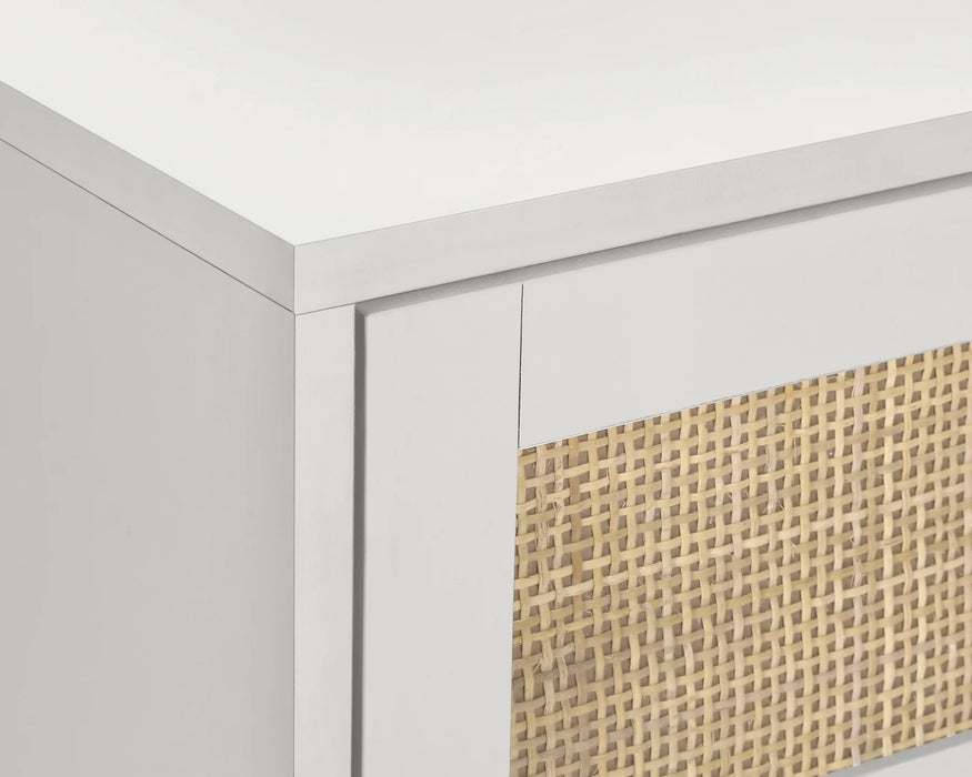 SANDRA - Table de chevet 2 tiroirs rotin blanc