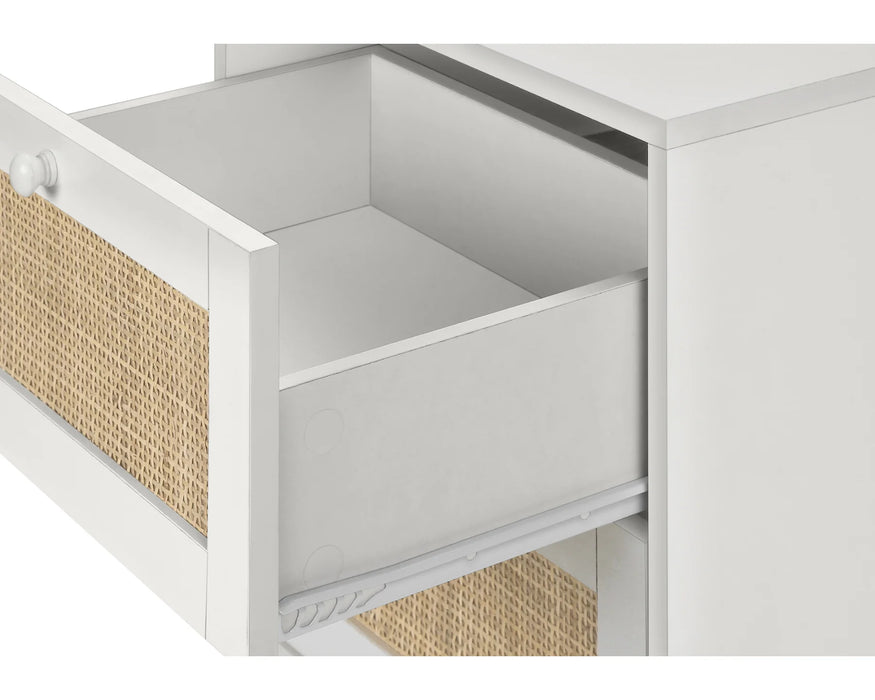 SANDRA - Table de chevet 2 tiroirs rotin blanc