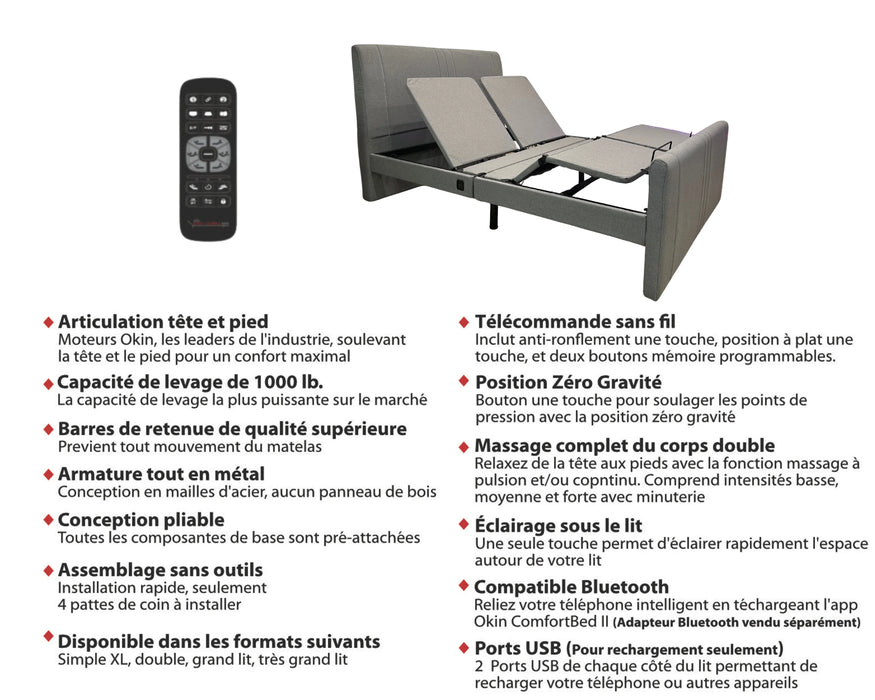 GASPARD - Base de lit ajustable électrique avec massage intégré gris