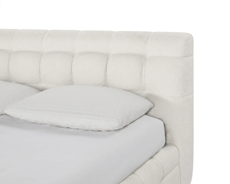 LARKA - Base de lit rembourrée tissu bouclé blanc