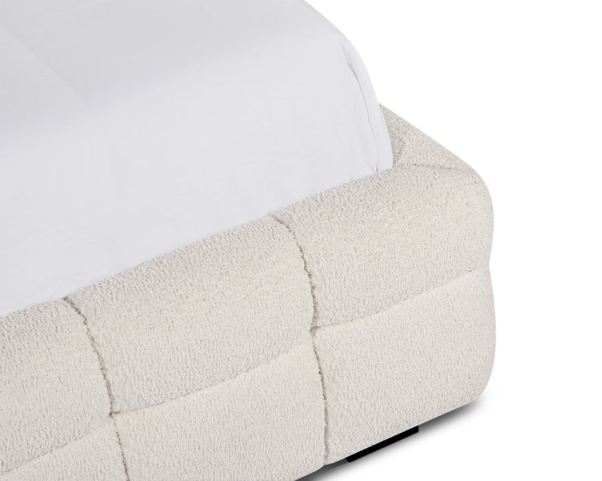 LARKA - Base de lit tissu bouclé blanc