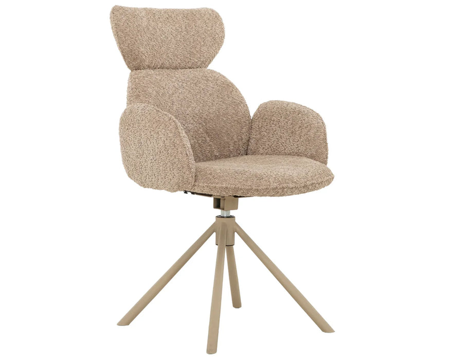 NOLA - Chaise de cuisine pivotante en tissu bouclé taupe