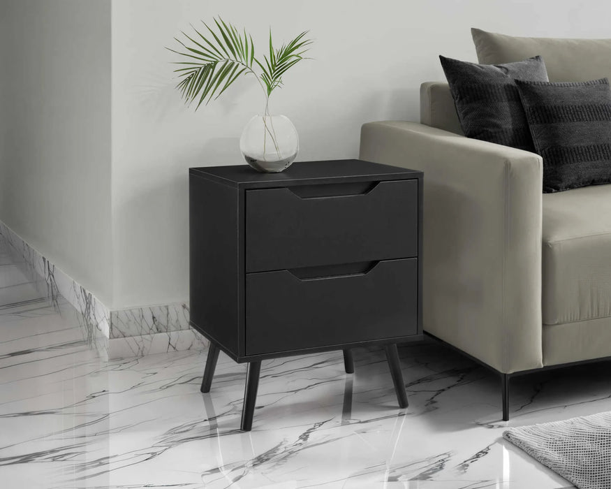 LEIF - Table de chevet 2 tiroirs noir