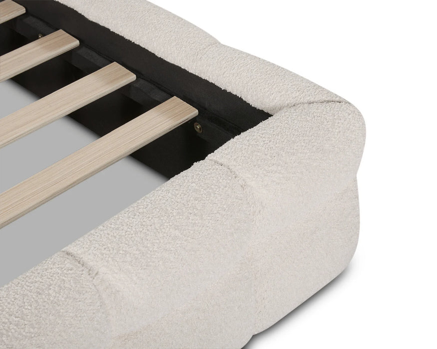 LARKA - Base de lit tissu bouclé blanc