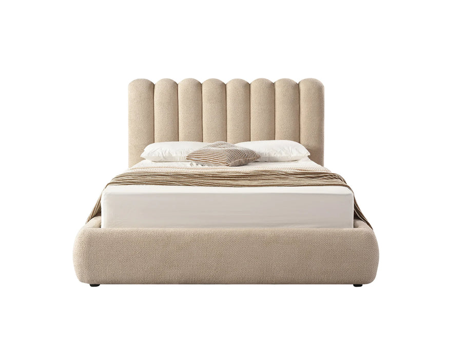 LORENZO - Base de lit avec rangement en tissu beige