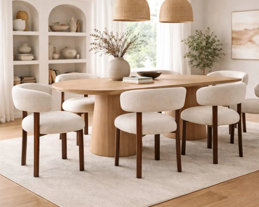 RAFAEL - Chaise de cuisine en tissu bouclé beige