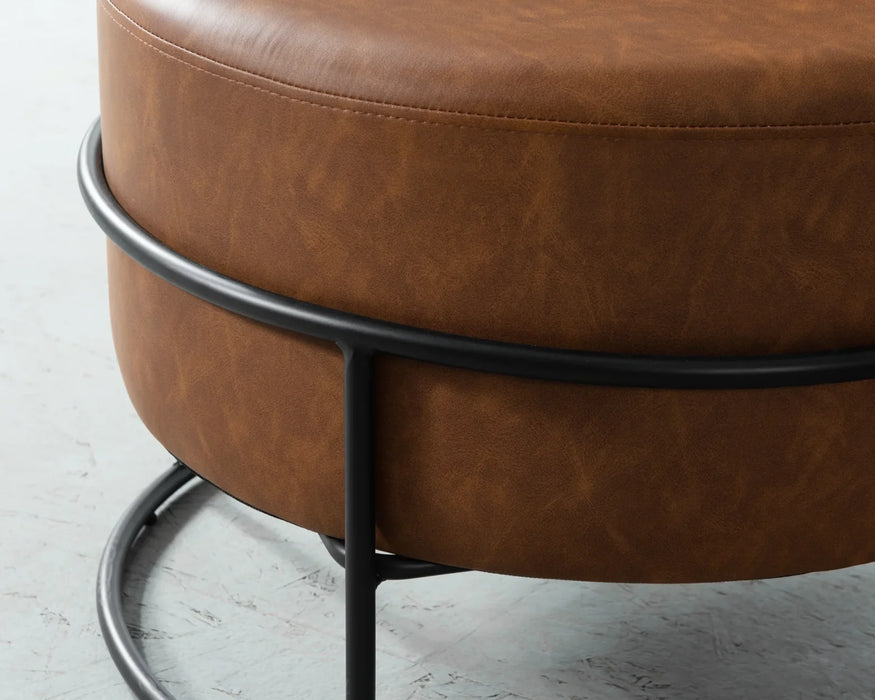 CAMERON - Ottoman en cuir brun