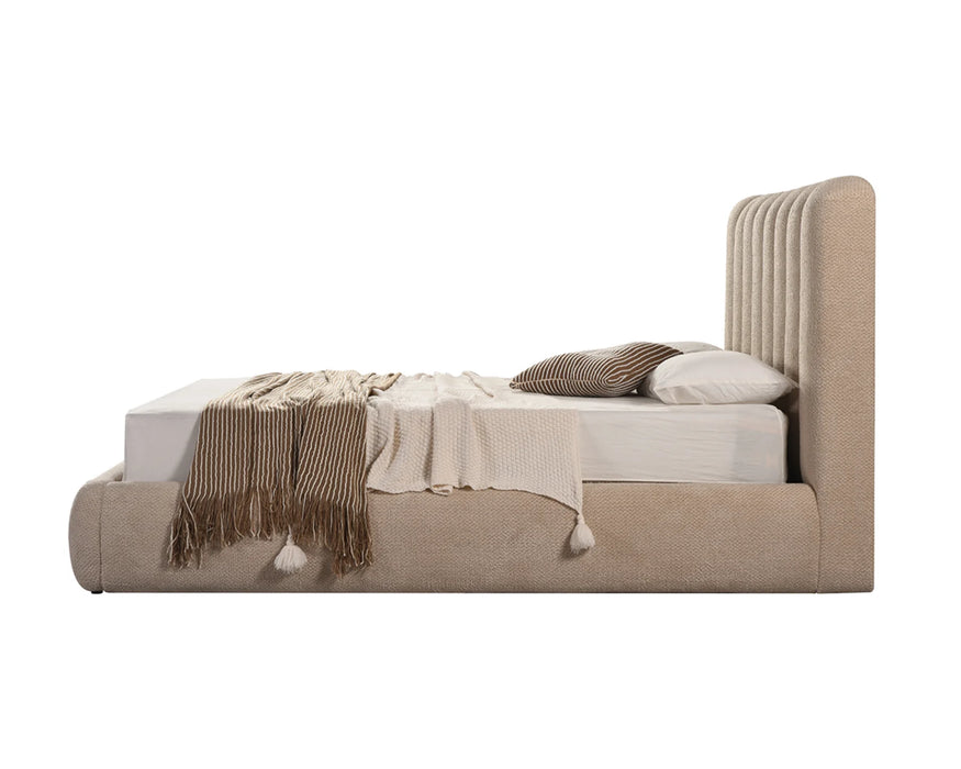 LORENZO - Base de lit avec rangement en tissu beige