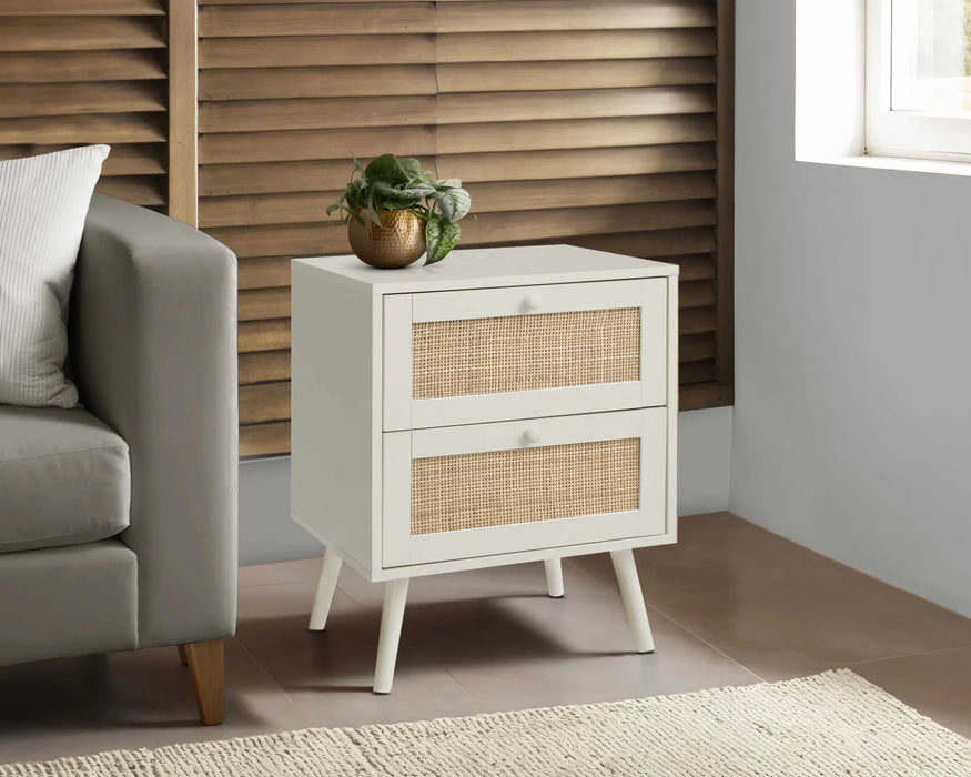 SANDRA – Table de chevet en noyer et rotin