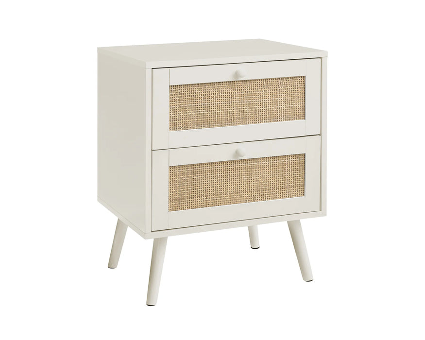 SANDRA – Table de chevet en noyer et rotin
