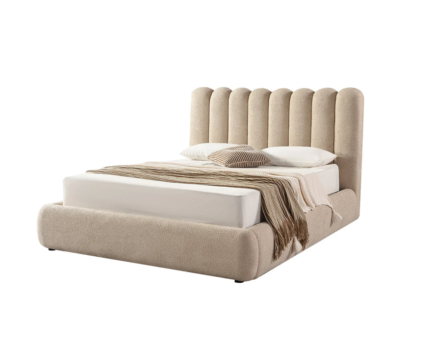 LORENZO - Base de lit avec rangement en tissu beige