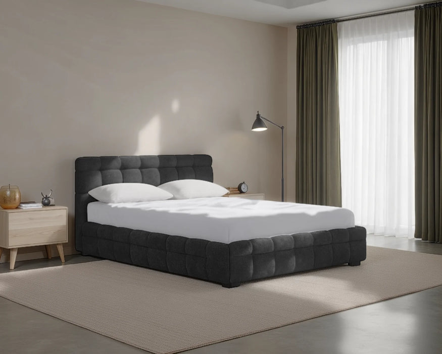 LARKA - Base de lit tissu bouclé noir