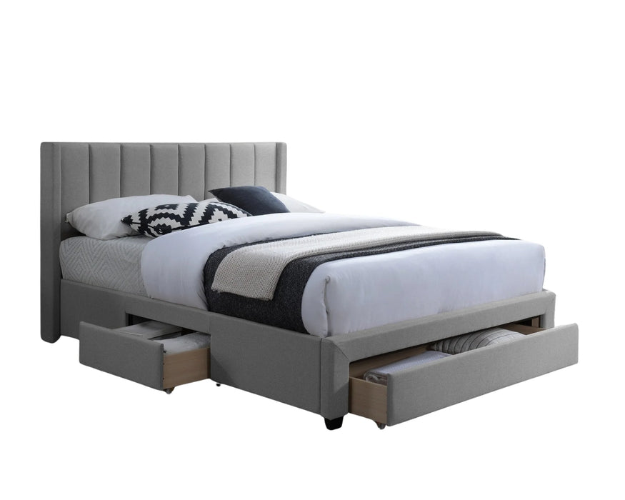 NATHAEL – Fabric bed base with gray storage