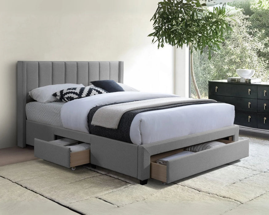 NATHAEL – Fabric bed base with gray storage
