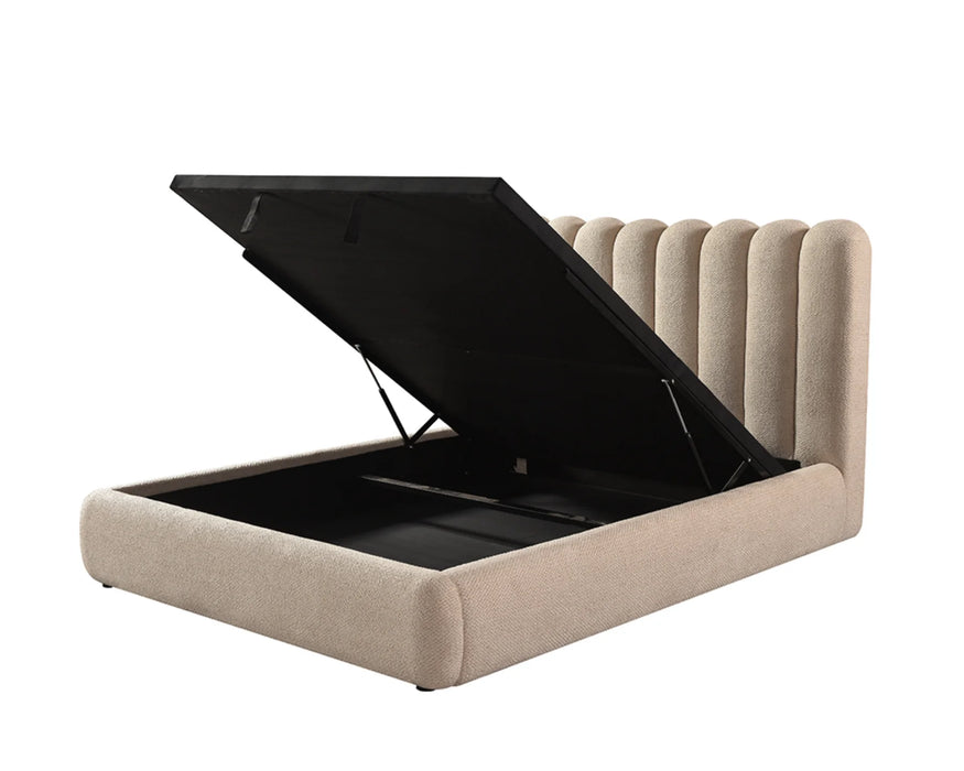 LORENZO - Base de lit avec rangement en tissu beige