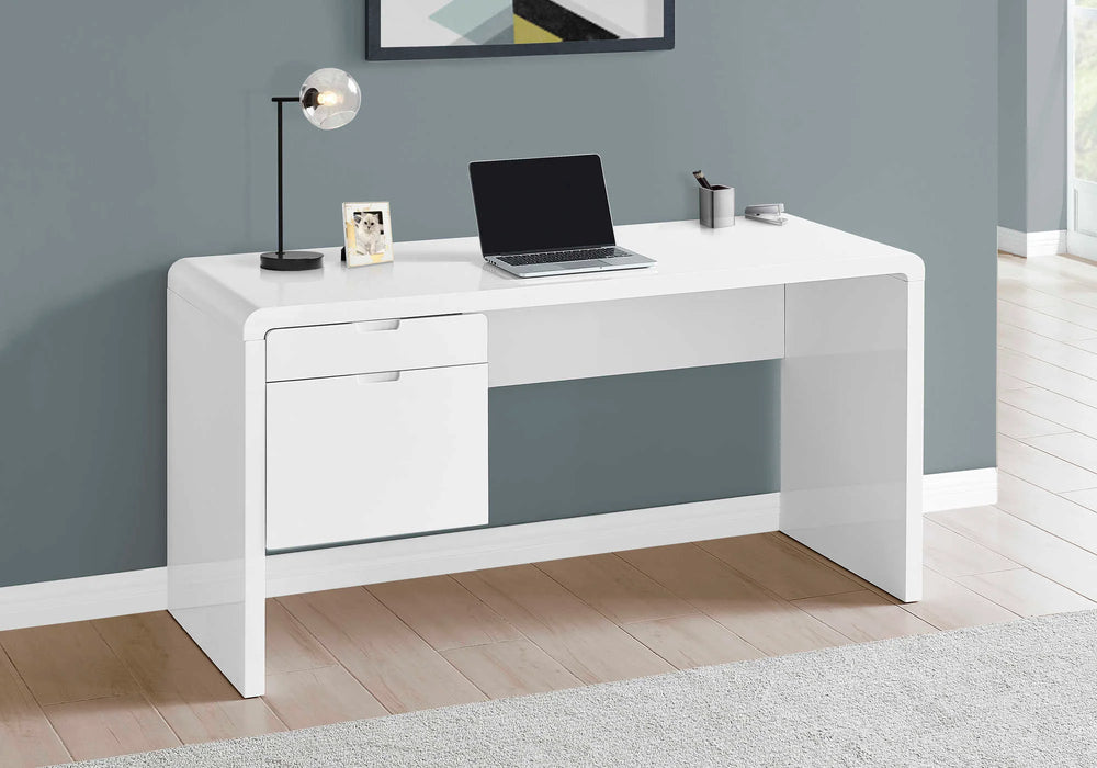 LOU – Bureau blanc lustré de 60 po avec tiroirs