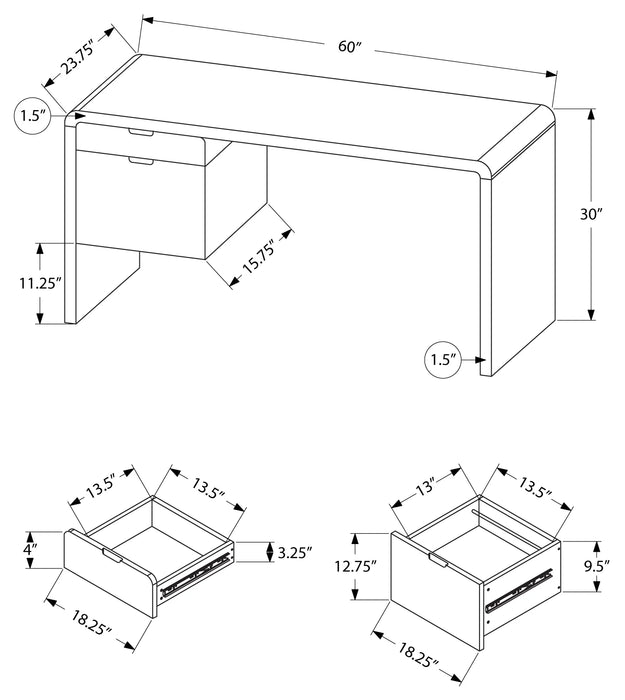 LOU – Bureau blanc lustré de 60 po avec tiroirs