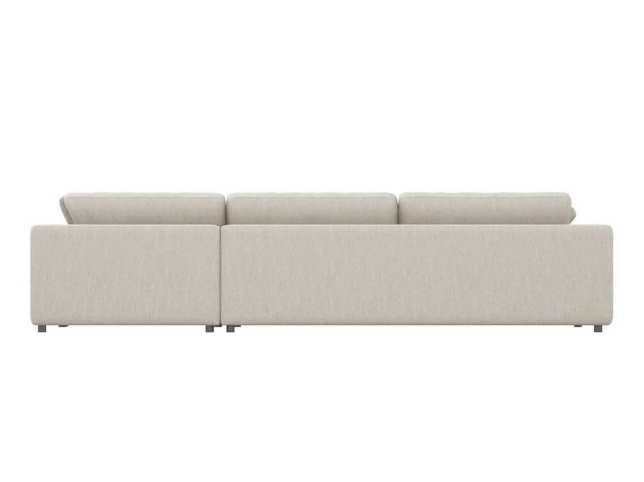 Divan sectionnel en tissu beige crème en plume et mousse très confortable.