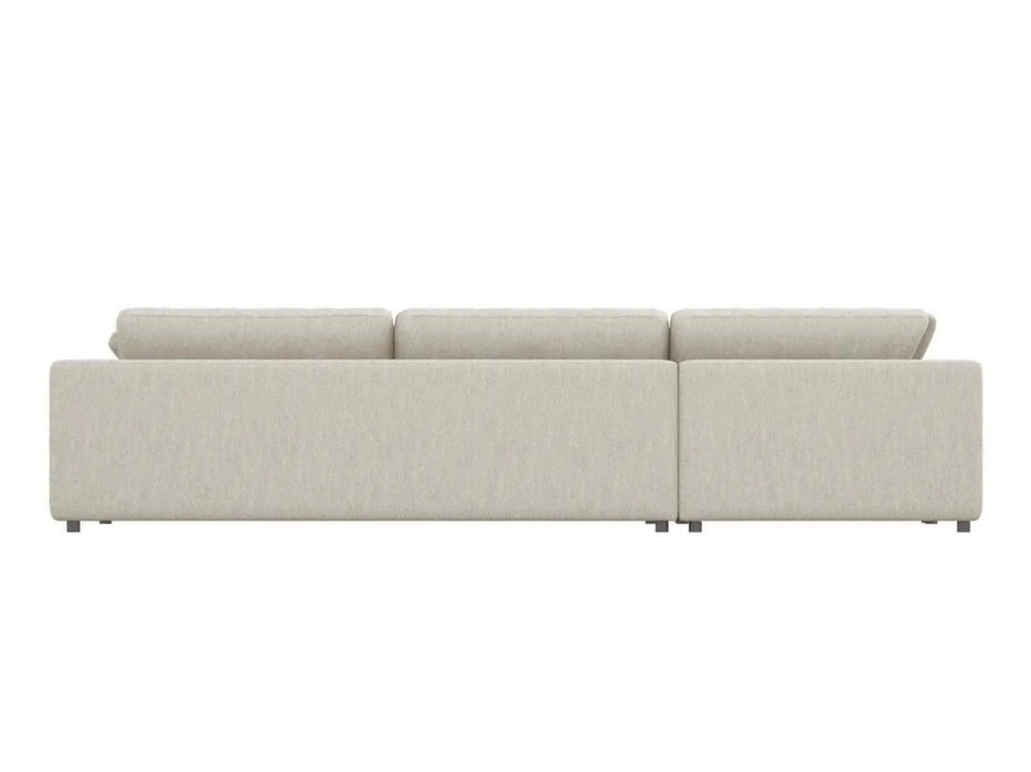 Divan sectionnel en tissu beige crème en plume et mousse très confortable.