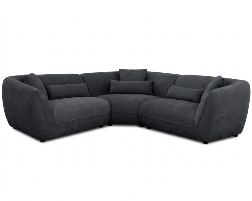 Sectionnel modulaire BALIN 5 places en tissu polyester noir, vue en angle