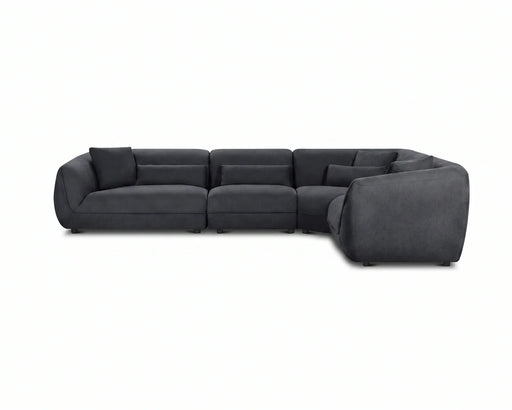 Sectionnel modulaire BALIN 6 places en tissu polyester noir, vue de face