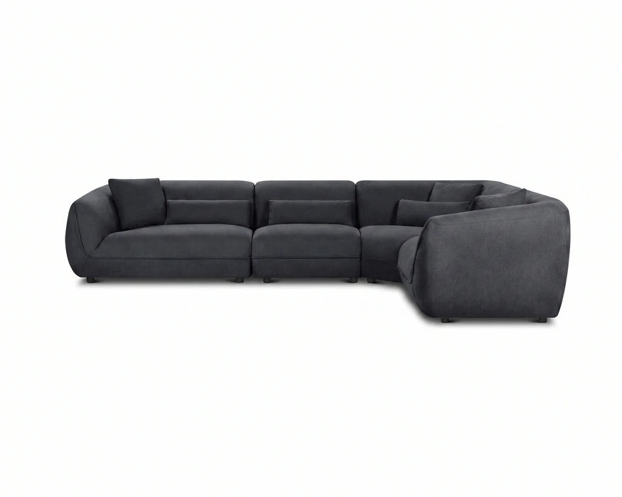 Sectionnel modulaire BALIN 6 places en tissu polyester noir, vue de face