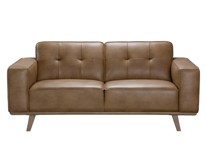 Causeuse DURANT mid-century en polyuréthane premium cognac, vue de face