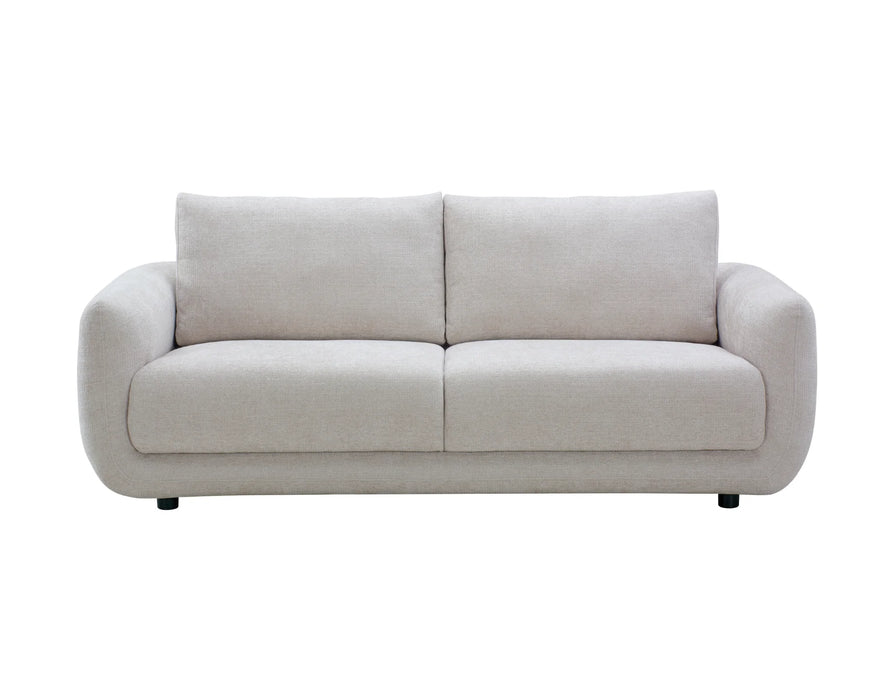 Sofa 3 places DAMIEN en tissu gris pâle, vue de face