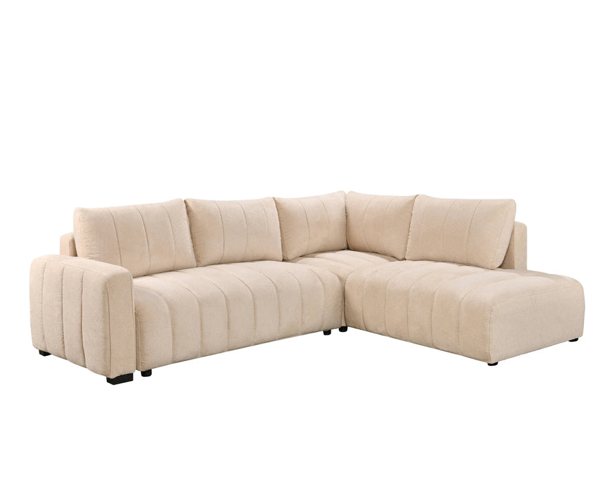 Divan lit sectionnel DARIO en tissu beige, vue en angle