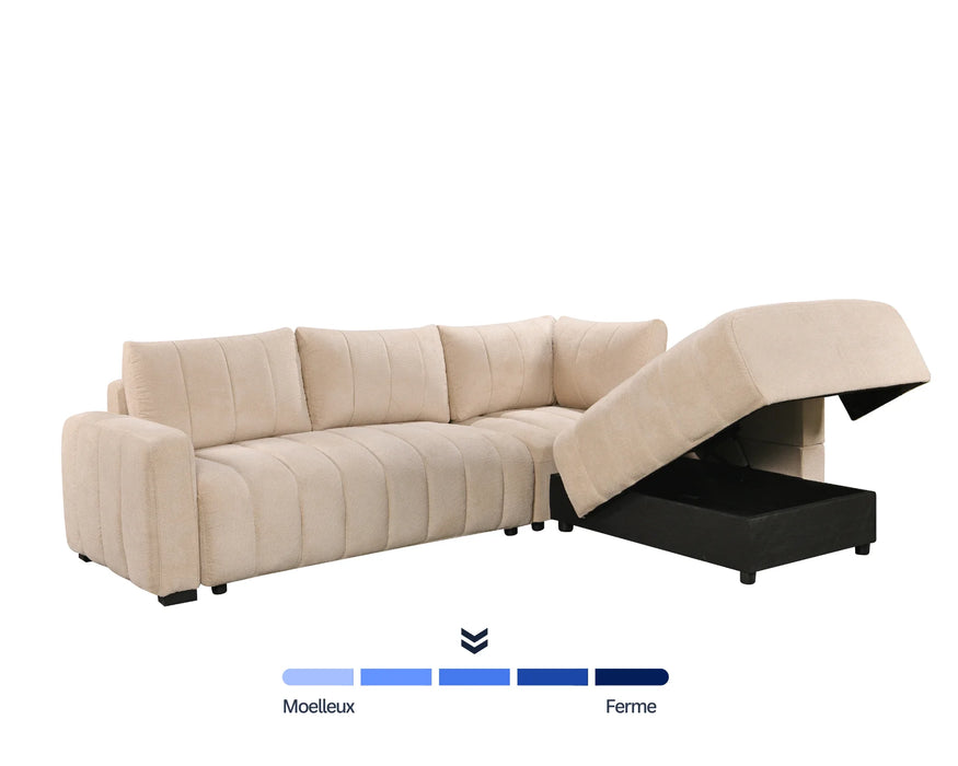Sectionnel DARIO avec rangement sous méridienne ouvert, beige