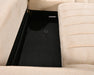 Zoom sur le coffre de rangement intégré du sectionnel DARIO beige