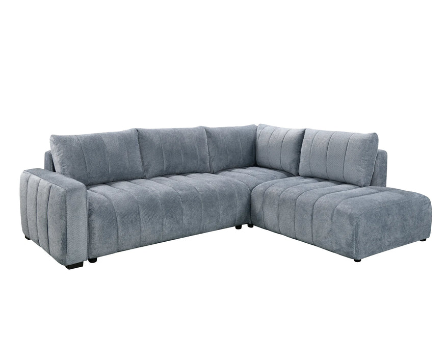 Divan lit sectionnel DARIO en tissu bleu ardoise, vue en angle