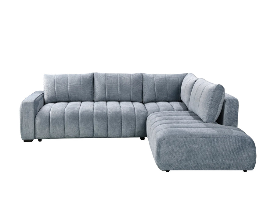 Divan lit sectionnel DARIO en tissu bleu ardoise, vue de face