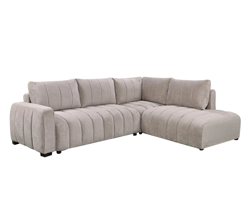 Divan lit sectionnel DARIO en tissu gris, vue en angle