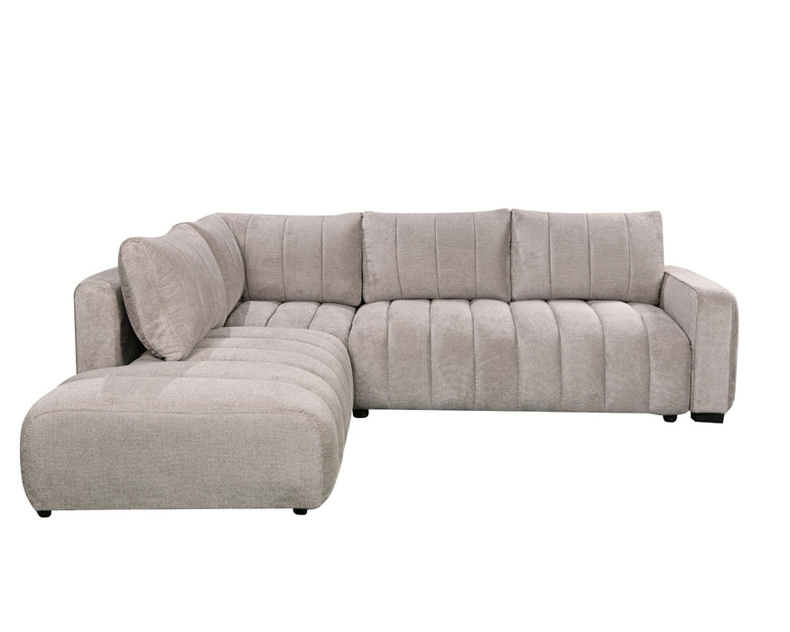 Divan lit sectionnel DARIO en tissu gris, vue de face côté gauche