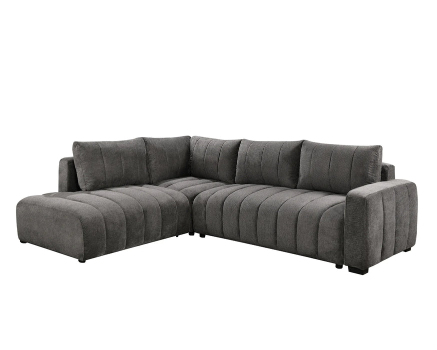 Divan lit sectionnel DARIO en tissu gris foncé, vue en angle côté gauche