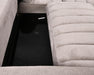 Zoom sur le coffre de rangement intégré du sectionnel DARIO gris