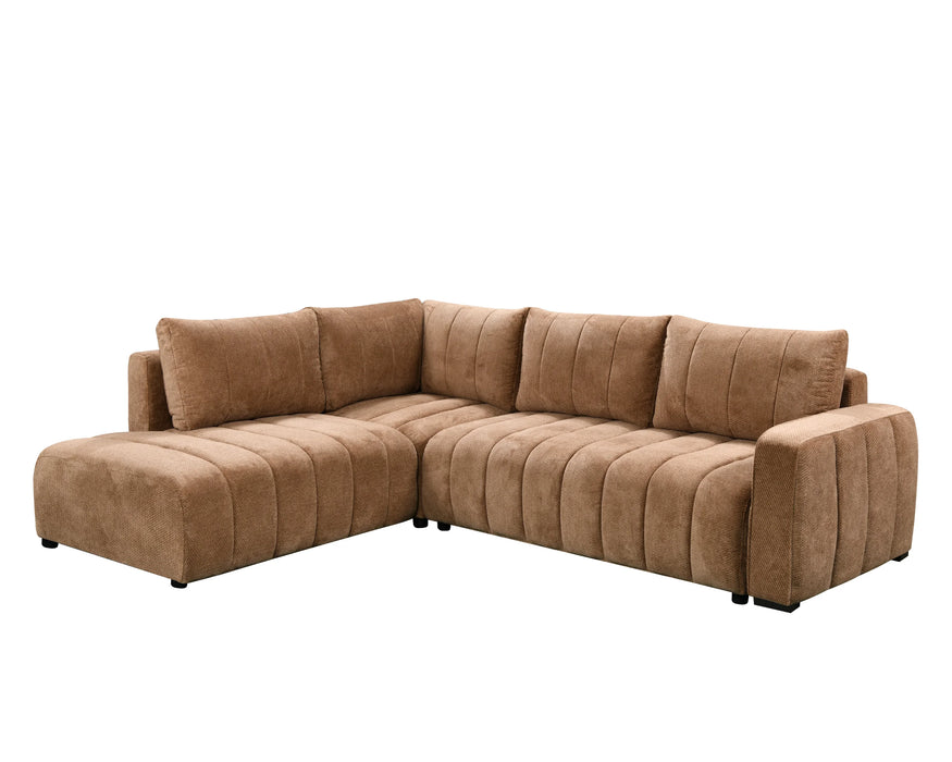 Divan lit sectionnel DARIO en tissu taupe, vue en angle côté gauche