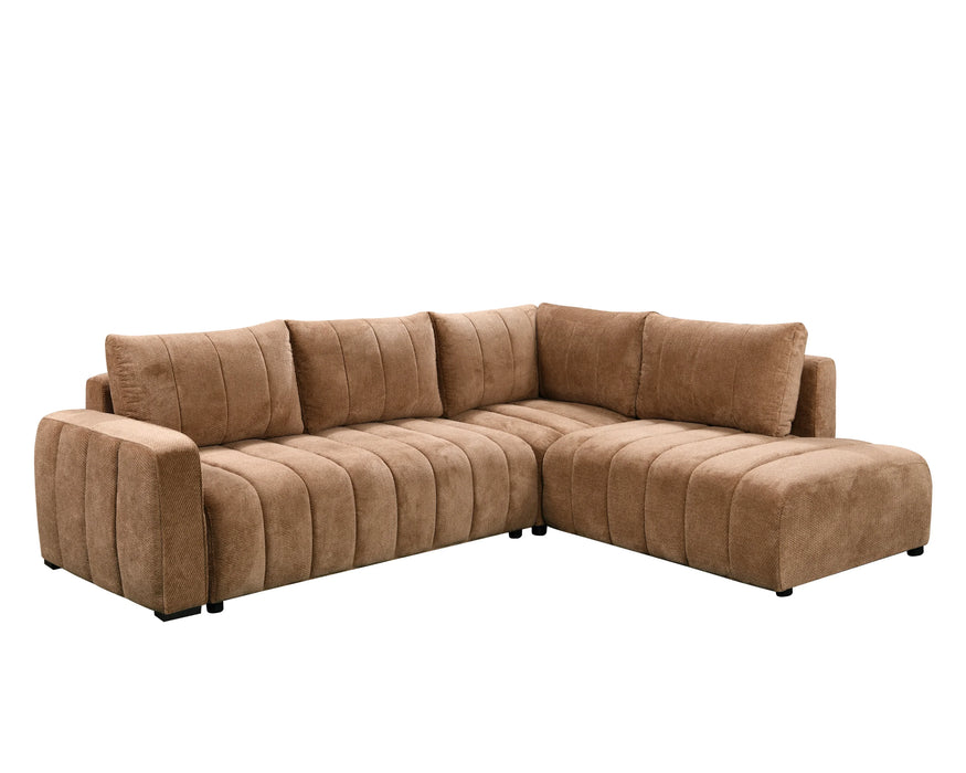 Divan lit sectionnel DARIO en tissu taupe, vue en angle